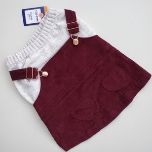 Medium sized dog corduroy sweater suspender dress